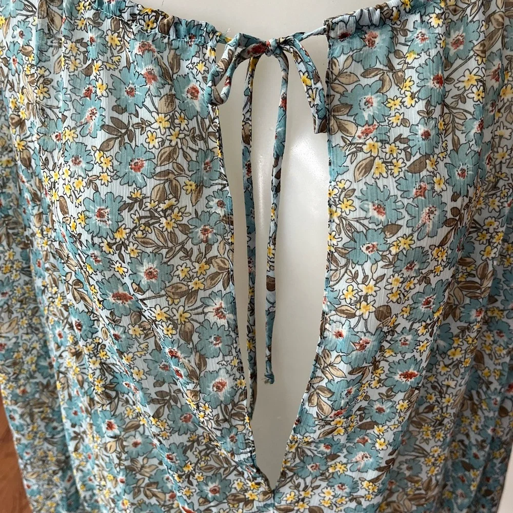 Intimately Free People Elsa Floral Blue Blouse/Bodysuit size S